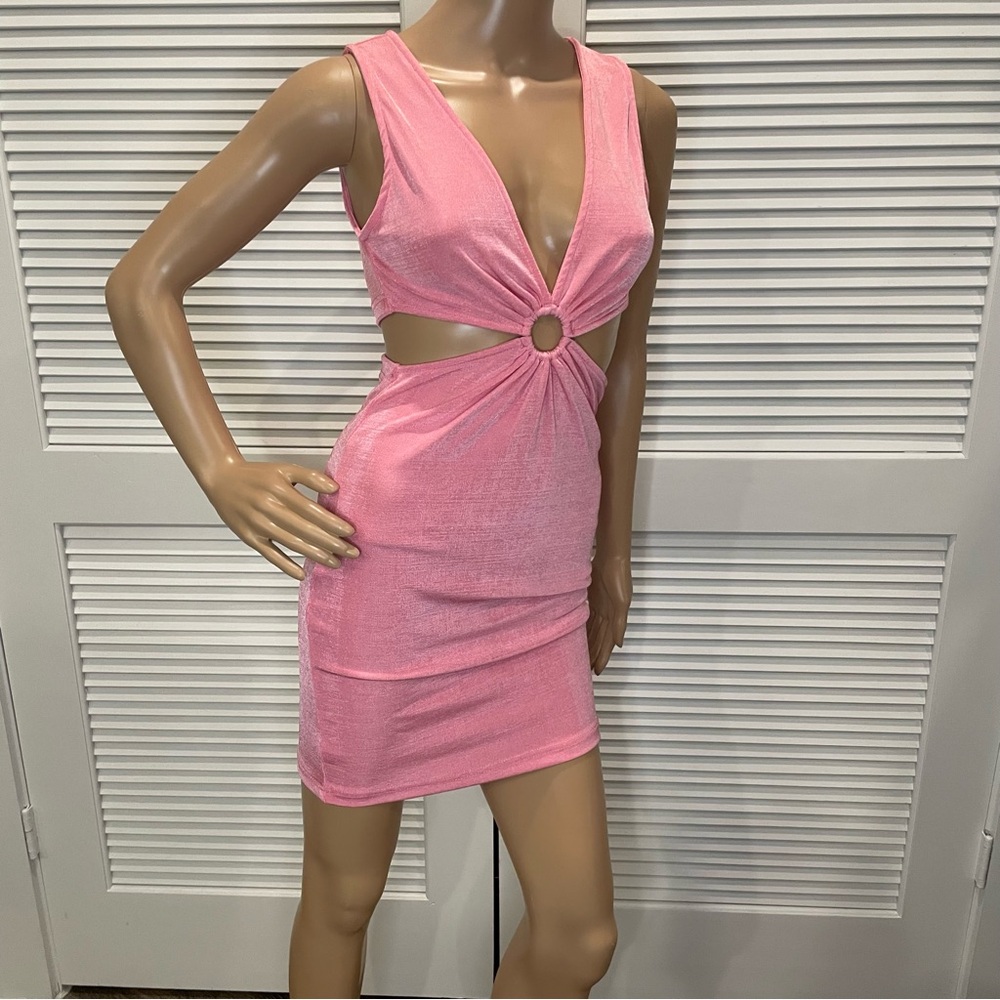 Plunging Neck Cutout Waist Dress - Picture 2 of 6